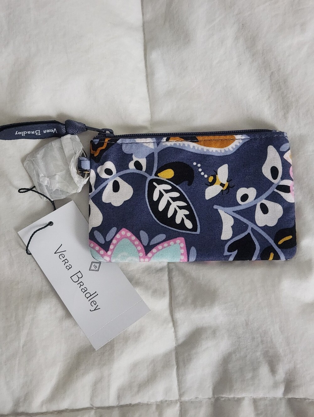 Vera Bradley id coin purse Key Chain Charmont Meadow Floral Bee pattern NEW